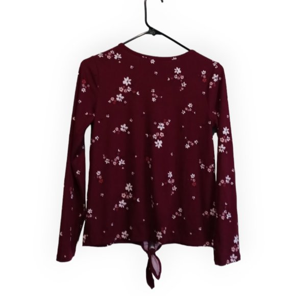 Children Place Girls Ribbed Floral Tie Front Long Sleeve Top Size 14 - Picture 2 of 6